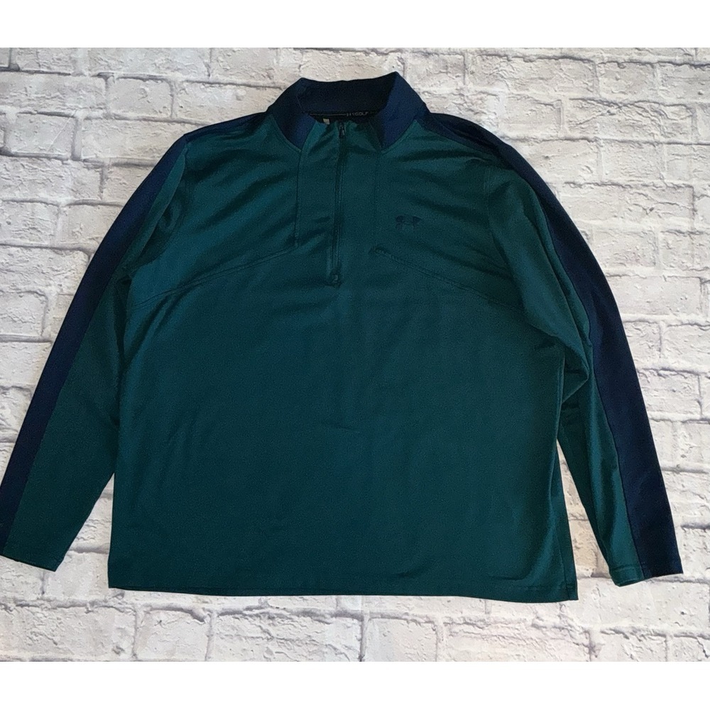 Under Armour Sweatshirt‎ Men XXL Green Navy Pullover Quarter Zip Golf